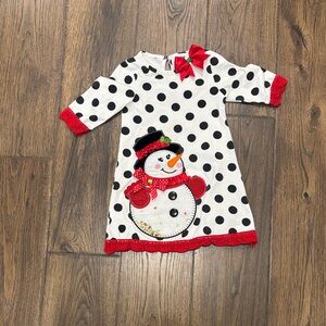 Polka Dot Snowman Dress with Red Accents
